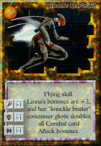 Scan of 'Linna's Hardsuit' Ani-Mayhem card