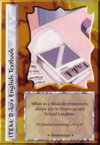 Scan of 'B-ko's English Textbook' Ani-Mayhem card