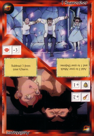 Scan of 'I Surrender / Assistance' Ani-Mayhem card