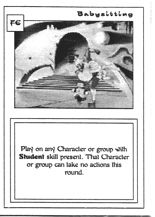 Scan of 'Babysitting' playtest card