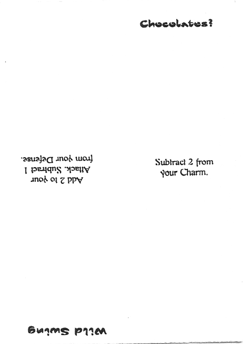 Scan of 'Chocolates? / Wild Swing' playtest card