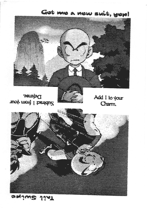 Scan of 'Got me a new suit, yep! / Tail Swipe' playtest card