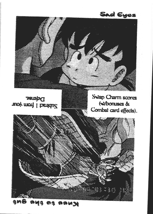 Scan of 'Sad Eyes / Knee to the gut' playtest card