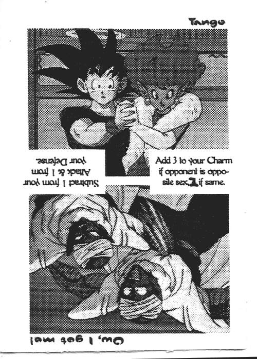 Scan of 'Tango / Ow, I got me!' playtest card