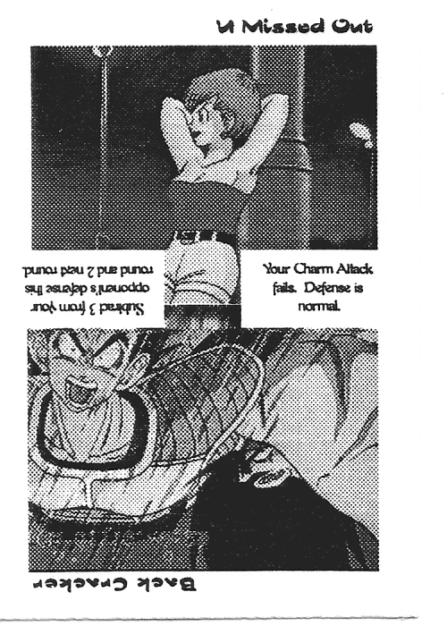Scan of 'U Missed Out / Back Cracker' playtest card