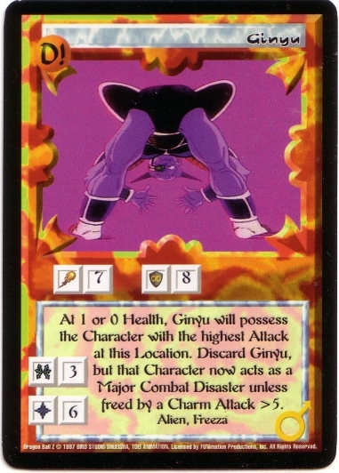Misprinted 'Ginyu' card with bold text.
