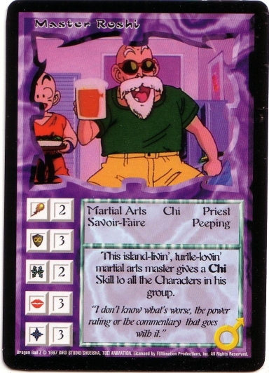 Misprinted 'Master Roshi' card with bold text.