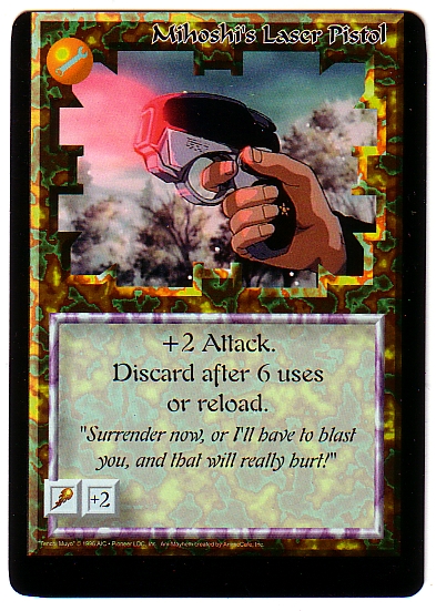Misprinted 'Mihoshi's Laser' Pistol card without a top border.