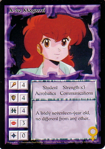 Misprinted 'A-ko Magami' card, with a yellow run over her ear.